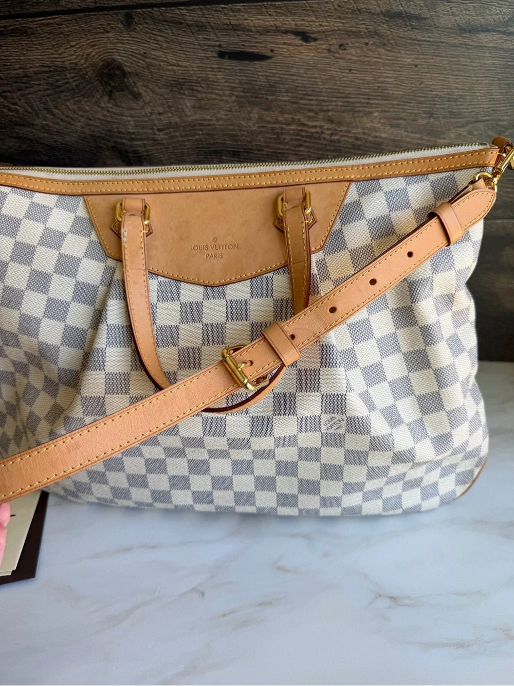 Authentic Louis Vuitton Siracusa GM Damier Azur Handbag Tote Bag Purse
